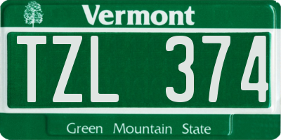 VT license plate TZL374