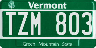 VT license plate TZM803
