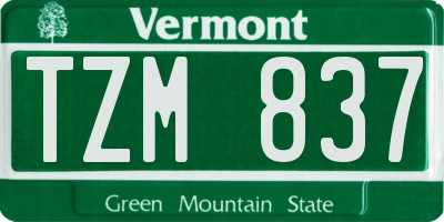 VT license plate TZM837