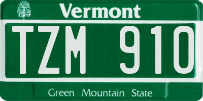 VT license plate TZM910