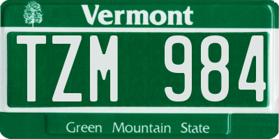 VT license plate TZM984