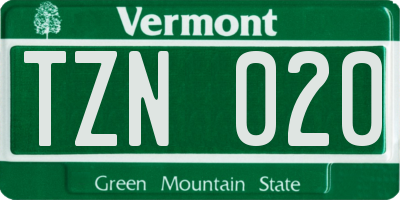 VT license plate TZN020