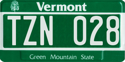 VT license plate TZN028
