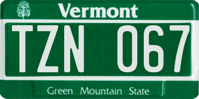 VT license plate TZN067