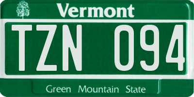 VT license plate TZN094