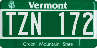 VT license plate TZN172
