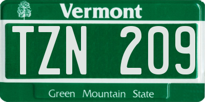 VT license plate TZN209