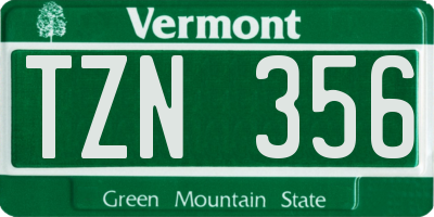 VT license plate TZN356
