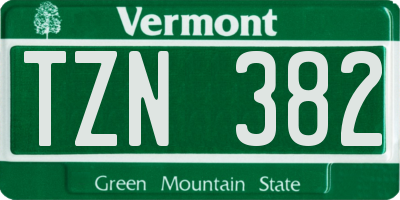 VT license plate TZN382