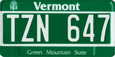 VT license plate TZN647