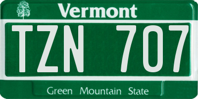 VT license plate TZN707