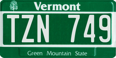 VT license plate TZN749