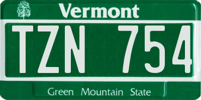 VT license plate TZN754