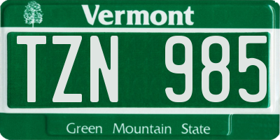 VT license plate TZN985