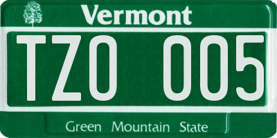 VT license plate TZO005