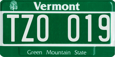 VT license plate TZO019