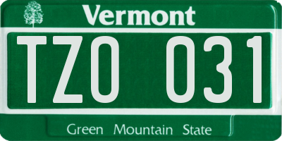 VT license plate TZO031