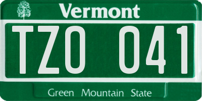 VT license plate TZO041