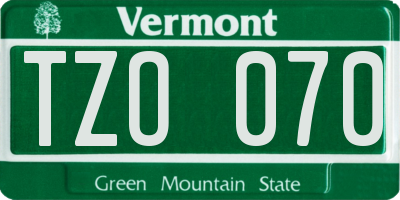VT license plate TZO070