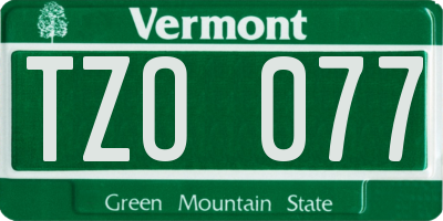 VT license plate TZO077