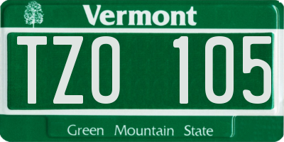 VT license plate TZO105