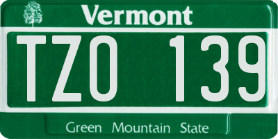 VT license plate TZO139