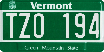 VT license plate TZO194