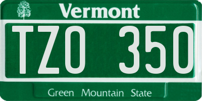 VT license plate TZO350