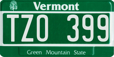VT license plate TZO399