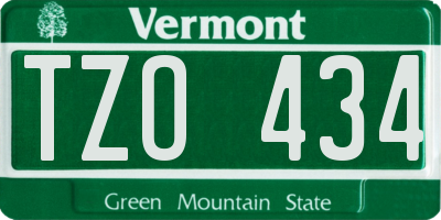 VT license plate TZO434