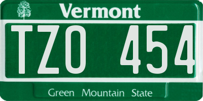 VT license plate TZO454