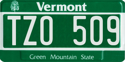 VT license plate TZO509