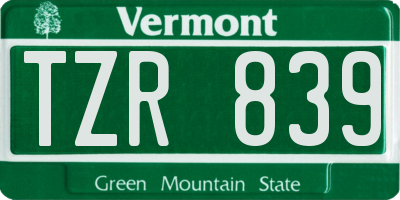 VT license plate TZR839