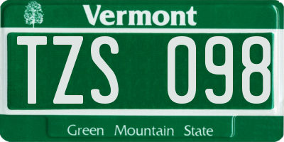VT license plate TZS098