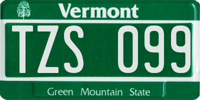 VT license plate TZS099