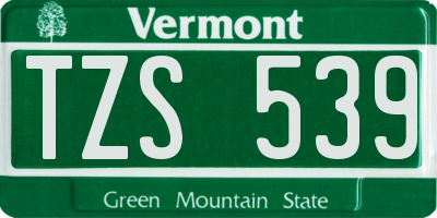 VT license plate TZS539
