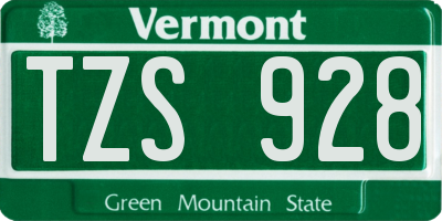 VT license plate TZS928