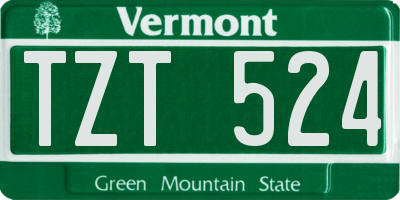 VT license plate TZT524