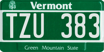 VT license plate TZU383
