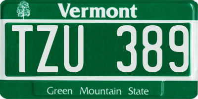 VT license plate TZU389