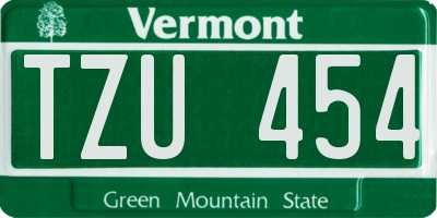 VT license plate TZU454
