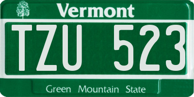 VT license plate TZU523