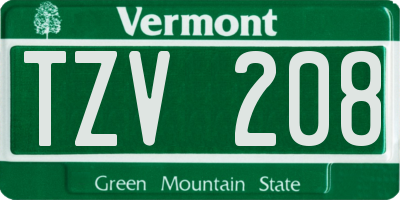 VT license plate TZV208