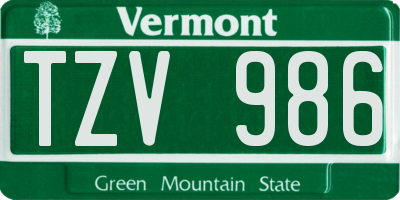 VT license plate TZV986