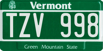 VT license plate TZV998