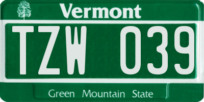 VT license plate TZW039