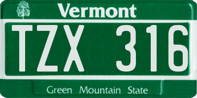 VT license plate TZX316