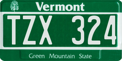 VT license plate TZX324