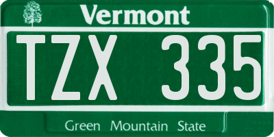 VT license plate TZX335