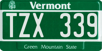 VT license plate TZX339